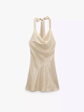 Zara Cream Satin Cowl Neck Mini Dress